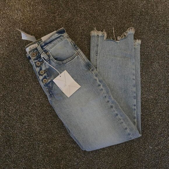 Women's Kancan High Rise Slim Straight Raw Hem Button Denim Jeans 0 NEW - Picture 4 of 8